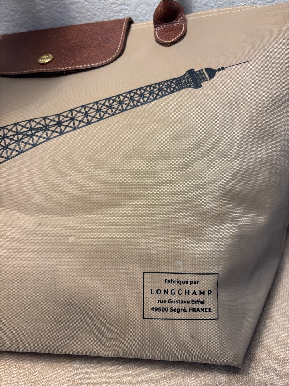 Limited zLongchamp Le Pliage Tour Eiffel beige nylon tote bag - Picture 7 of 10